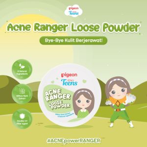 PIGEON TEENS ACNE RANGER LOOSE POWDER 12gr | Bedak Tabur Remaja | Kulit Kemerahan | Kulit Berminyak | Kulit Berjerawat | Natural Acne Fighting Agent