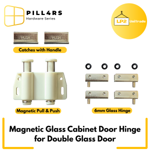 Magnetic Glass Cabinet Door Hinge 6mm Glass Push Catch Latch Magnetic Hinge Option: Single/Double Door White/Black Magnetic hinge for glass doors