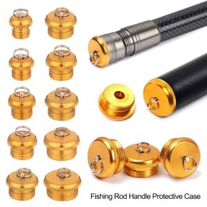 QUERIDO Tackle Accessories Fishing Rod Cover Aluminum Alloy Metal Gold Rod Bottom Protector Pole Butt Caps Rod Stopper Screw Fishing Rod Rear Plug