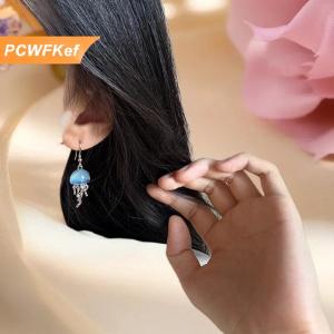 【PCWFKef】 Dễ Thương Màu Xanh Sứa Đại Dương Mặt Dây Chuyền Bông Tai Cho Phụ Nữ Cô Gái Độc Đáo Thẩm Mỹ Quyến Rũ Harajuku emo Đồ Trang Sức Cổ Điển Phụ Kiện