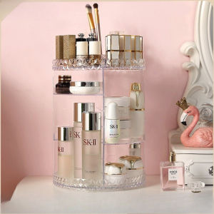 ชั้นวางเครื่องสำอางค์ แบบตั้งโต๊ะ หมุนได้ 360° ชั้นวางสกินแคร์ ทรงกลม ลายเพชร ดีไซน์สวยหรู