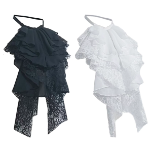 Elegant Adjustable Ruffled Jabot Neck False Collar Tiered Lace Neck Ruff Shirt Front Necktie For Medieval Themed Event