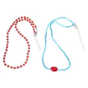 2pcs Unique Red Blue Beaded Choker Necklace for Women Adjustable Length Clavicle Chain Vintage Charm Neckchain