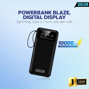 WIXEL Powerbank BLAZE LED Digital Display 10000mAh 3A 22.5W Fast Charging Quick Charge PD with 4 Cable Kabel Type C Lightning Power Bank 10000 mAh 20W Watt
