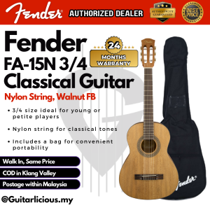 FENDER ( FA-15N /  FA15N ) 3/4 Size Nylon String Classical Guitar with Bag Walnut FB (FA15 / FA15 N / FA-15-N) Nylon strings guitar klassik