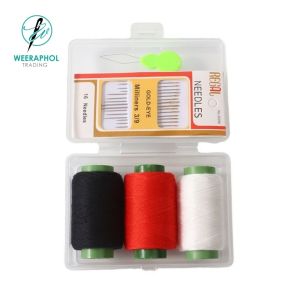 ชุดกล่องอุปกรณ์ตัดเย็บ ด้าย 3 สี ชุดเข็ม พร้อมที่สนเข็ม DIY สำหรับใช้ในครัวเรือน