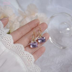 Bông tai nữ xi mạ bạc 925 đá zircon màu tím xinh xắn thiểu thư phù hợp xu hướng thời trang