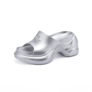 IELGY thick-soled slippers womens European and American EVA metallic silver high-heeled one-character cool slippers