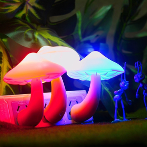 Dimmable Mushroom Night Light LED Bedside Lamp Plug-in Mini for Kids Nursery & Bedroom Decor