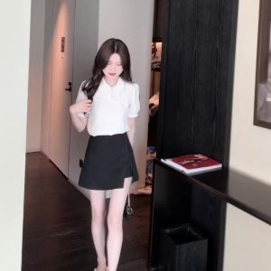 Ammin เสื้อเบลาส์แขนสั้นของผู้หญิงเสื้อสตรีผ้าฝ้ายเนื้อจีบแนววินเทจประดับมูลคุณภาพ 2024