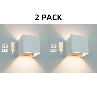 Modern LED Wall Sconces Lamp Waterproof IP65 Aluminum LED Wall Lighting Up and Down Outdoor Indoor Square G9 Replaceable Bulb for Entrance Living Room Bedroom Hallway Decor