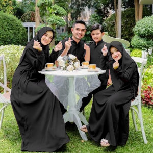 Baju Famset Couple Family Sarimbit Keluarga Hem Pria Gamis Set Hijab Wanita Lebaran Syari Bonus Jilbab Model Terbaru