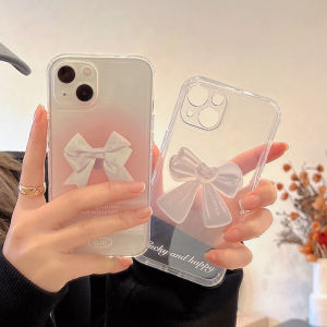 เคสโทรศัพท์ใสโบว์สีชมพู13 Pro Maxเคสนิ่มเรียบง่ายสดใสขนาดเล็กสำหรับ iPhone 12 Apple 11