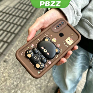 PBZZ Case for VIVO Y12 y11 2019 Y15 Y17 Y19 y12i phone casing Softcase Silicone shockproof Cover new design aesthetic with holder 360 ° rotate cute black Bear for boys JTXX2