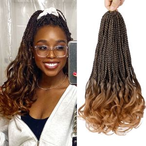 HEALMEYOU 16Strands/Pack Ombre French Curls Wavy Synthetic Crochet Hair with Curly Ends Rock Spiral Curls Goddess Box Braids for Women