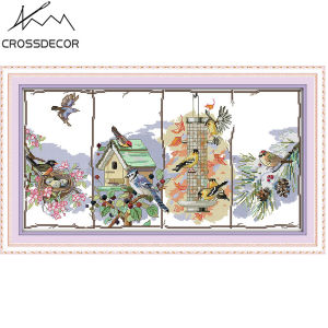 The Birds of the Four Seasons DIY Handmade Printed Canvas Cross Stitch Complete Set Crossdecor Factory Outlet 11CT Stamped Pattern Needlework DIY Embroidery Handmade Cotton Thread Kit DMC Room Home Hallway Decor Handicrafts