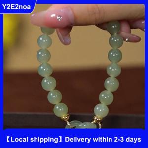 【Local shipping】 Fashion Double Ring Interlocking Hetian Jade Beaded Bracelet Female Ins Style Love Safety Buckle Bangle For Bestie Birthday Gift