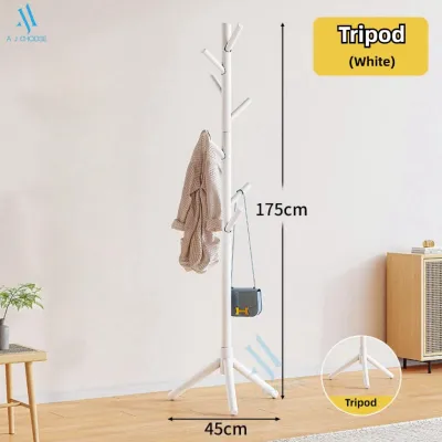 [SG Stock]Solid wood floor to ceiling coat rack Solid wood floor hanger Bedroom floor rack Coat hanger hook Hat rack