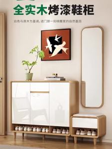 Solid Wood Shoe Cabinet For Home Entrance Wall-Mounted Storage Cabinet Integrated Small Apartment Wooden Shoe Cabinet