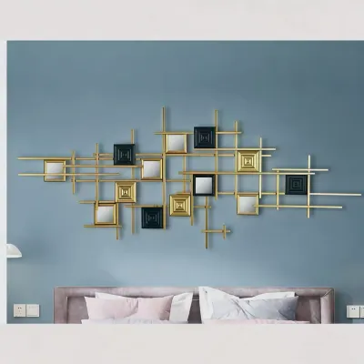 125x58cm Geometric Metal Frame Mirror Decoration Sofa Background Wall Decoration Modern Dining Room Iron Art Living Room Bedroom Wall Hanging