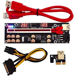 PCI-E Riser 016 PCIE x1 to x16 Extender PCI-E Riser USB 3.0 Graphics Card with Temperature and Watt Display