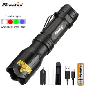 AloneFire X004 4 colors 1 LED flashlight red green blue and white flashlight waterproof and scalable with charger suitable for camping hiking fishing backpacking