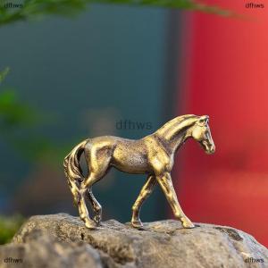 [COD] dfhws Antique Brass Solid Long Tail Horse Figurines Miniatures Feng Shui Ornaments Copper Zodiac Animal Mini Desktop Decoration Crafts