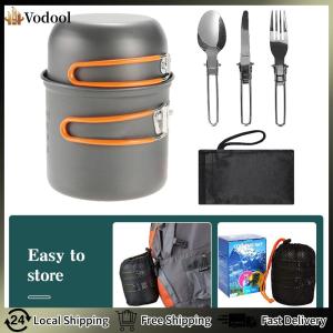 【Vodool】 Camping Cooking Set Outdoor Pot Tableware Kit Aluminum Alloy for Hiking Picnic