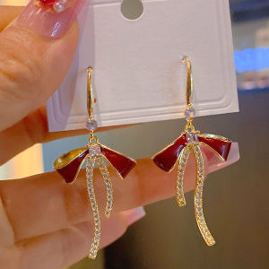 Fashionable Ring Gift  新款滴油蕾丝蝴蝶结耳环时尚百搭高级感气质穿搭显瘦耳饰品女
