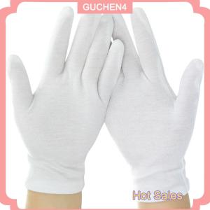 GUCHEN4🎀 1 cặp mới đầy đủ ngón tay người đàn ông phụ nữ Nghi Thức trắng bông găng tay người phục vụ Trình điều khiển đồ trang sức công nhân găng tay hấp thụ mồ hôi găng tay