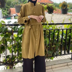 Tunik Polos Simple Lengan Panjang Wanita Bahan Crinkle Airflow Kekinian By AS3