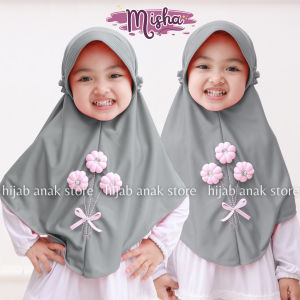 BAYAR DI TEMPAT !!! JILBAB ANAK TK MISHA BUNGA 3 LUCU MURAH BAHAN JERSEY USIA 2-8 TAHUN VARIASI TALI KARET BELAKANG