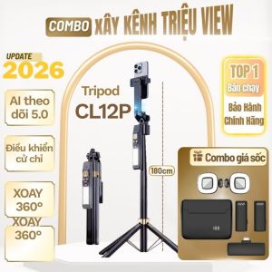 Gậy chụp ảnh 4 chân tích hợp gimbal AI thông mình Tripod điện thoại xoay 360 độ kéo dài 1.8m
