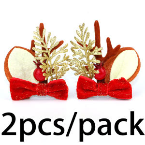 (2pcs/pack) Christmas Hair Accessories Antler Headband Velvet Bowknot Faux Ball Hairband Festive Christmas Decorations DIY