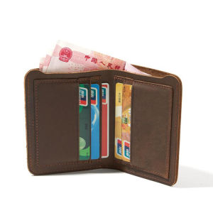 MISTLETOE Fashion Men Card Holder Wallet Original Vertical Small Bifold Purse Simple Design Cow Genuine Leather Wallet for Men