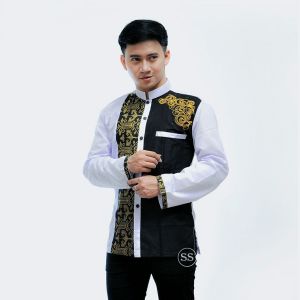Baju Koko Muslim Pria Terbaru Bordir Kombinasi Batik Lengan Panjang Kemeja Koko - insya store