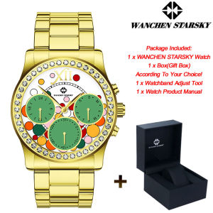 WANCHEN STARSKY Fashion Brand Original Quartz Watch For Women Luxury Diamond Bezel Hand Clock Stainless Steel Ladies Wristwatches