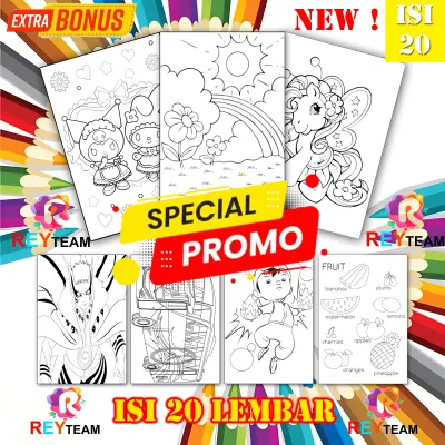 20 lembar Kertas Mewarnai Anak Paud/TK/SD/Lembar mewarnai/Mewarnai banyak tema BARU!