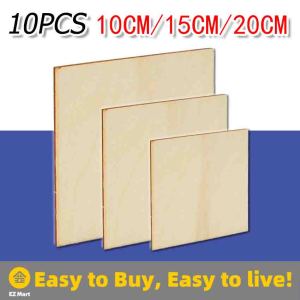 10pcs Wood Square Plaque for Crafts Painting Wood Burning Engraving Machine Unfinished and Unpainted Wooden Cutout Square Blank Wood Sheet