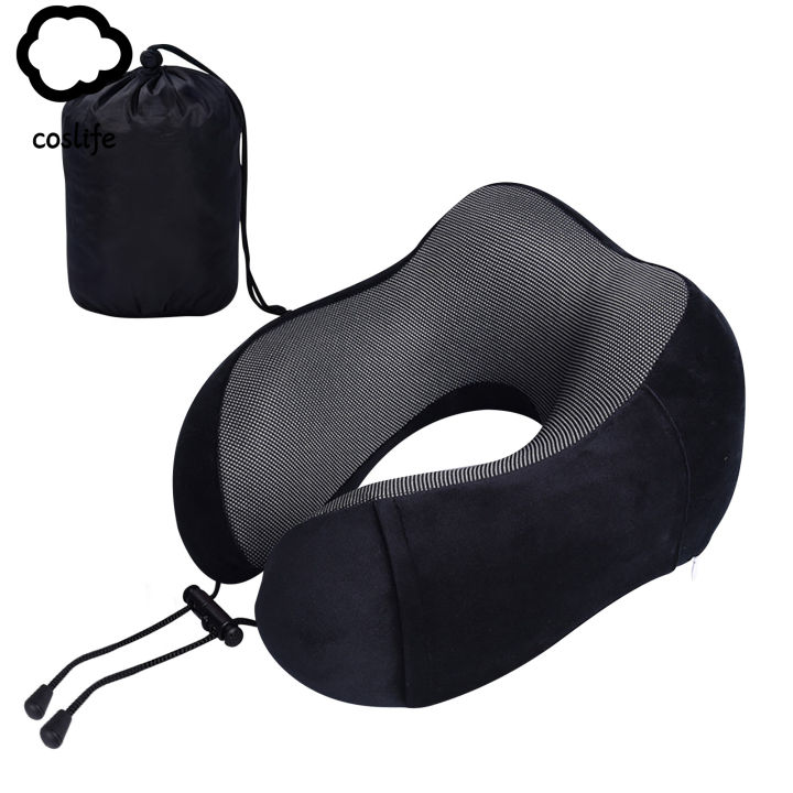Coslife Portable Travel Neck Pillow for Airplane 100% Pure Memory Foam Travel Pillow for Flight Headrest Sleep