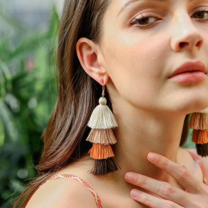 Bohemia Layered Tassel Earrings For Women Ethnic Long Fringe
