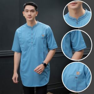 Baju Muslim Pria Dewasa Lengan Pendek Type Kurta Embordir Size M L XL Branded Luthfi Muslim Wear