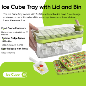 Upgraded One Button Ice Cube Tray with Lid Large Capacity 50/100ps Stackable Tiny Cube Molds for Freezer Leakproof Bin