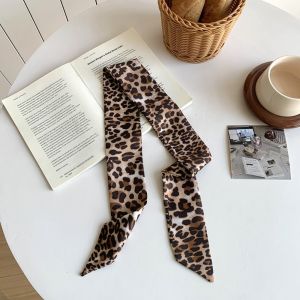 GORGE Leopard Print Slender Scarf Decoration Long Small Silk Scarf Thin Headscarf Women Accessories