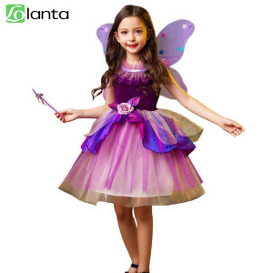 LOlanta 3Pcs Kids Girls Flower Fairy Deluxe Dress Up Costumes Role Play Wings+Wand