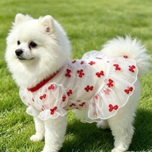 TANTUANG Bow Pattern Mesh Dog Skirt Breathable Ultra-Thin Summer Dog Clothing Cute Lightweight Pet Sun Protection Vest For Small Medium Dogs
