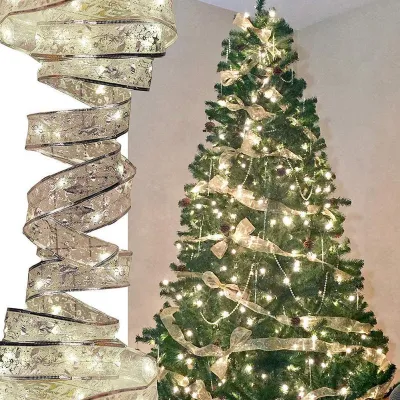 Christmas Tree LED Ribbon Lights Christmas Tree Light Lace Top Bow Colored String Light for Christmas Decoration 5cmx4m
