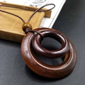 VIVIDI Wooden Sweater Chain Retro Ethnic Round Clothing Pendant Gifts Neck Accessories Women Girls