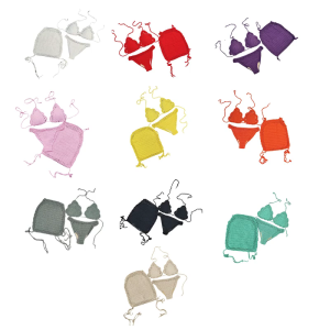 Tay Crochet Bộ Đồ Tắm cho phụ nữ đồ bơi hở lưng nâng Đồ bơi cho bé gái Bộ 3 pcs Đồ bơi họa tiết kẻ beachwear