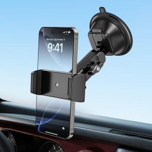 A2C Heavy Duty Suction Cup Phone Mount with Aluminum Alloy Arm & Clamp 66LBS Vacuum Suction Phone Mount for Windshield Dashboard Universal Car Phone Holder for All Phones Fit Jeep Wrangler F150